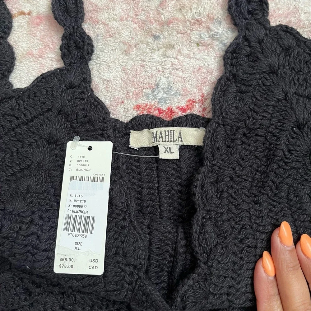 Anthropologie Mahila Women's V-Neck Crochet Crop Top Black XL Shirt - Picture 2 of 7